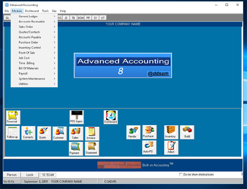 Advanced Accounting 8 software running under Windows 10